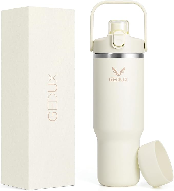 32 oz Stainless Steel Tumbler with Handle and Straw, Vacuum Insulated Water Bottle with 2-in-1 Lid (Chug/Straw) and Silicone Boot，Keeps Drinks Hot and Cold - Bloomnest