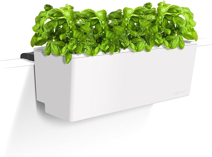 Glowpear Self Watering Railing Planter Box - 23.6", White - UV Stable, Scalable Plant Pot with Water Gauge, Indoor Outdoor for Vegetables, Flowers, Herbs, and Succulents - Bloomnest