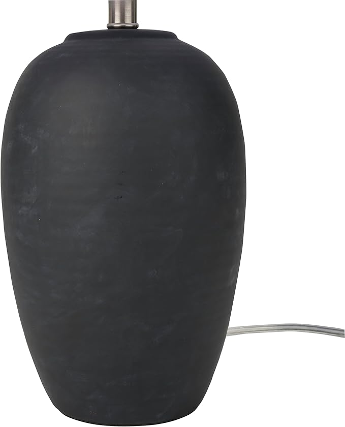 Nourison Home 23" Black Vintage Distressed Ceramic Pot Table Lamp for Bedroom, Living Room, End Table, with White Tapered Drum Shade - Bloomnest