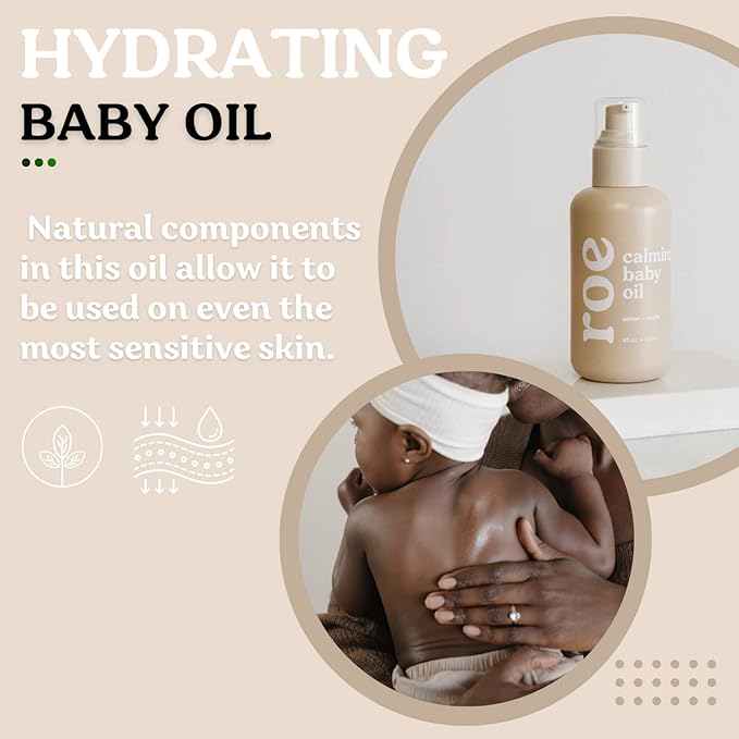 Roe Wellness Baby Oil Calming & Soothes, Hydrates Rough and Irritated Skin | All Natural Non-Greasy Hydrating Baby Oil | Moisturize Full Body (Calming Baby Oil) - Bloomnest