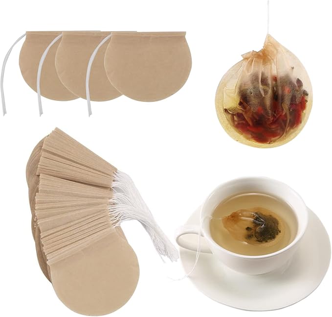 400pcs Loose Leaf Tea Empty Tea Bags - Round Natural Disposable Tea Filter Bags, Unbleached Paper Drawstring Tea & Coffee Brewing & Soup Bags - Bloomnest
