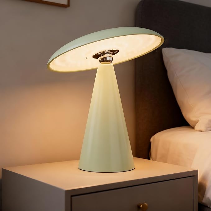 Mushroom Aesthetic Cute Lamp,Magnetic Mid Century Modern Lamp with 3-Mode Lighting for Unique Home Mushroom Decor,Cordless USB-C Rechargeable Lamps for Bedside/Dorm/Office Decor(Avocado Green) - Bloomnest