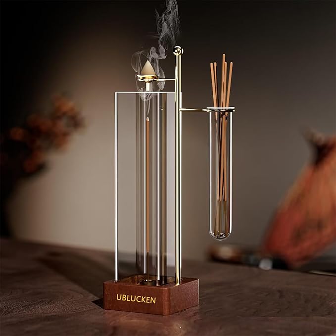 Incense Holder, Incense Burner for Sticks, Cone Incense Stand with Detachable Glass Ash Catcher & Storage Tube, Ease of Cleaning, Ash Collection, Home Decor - Bloomnest