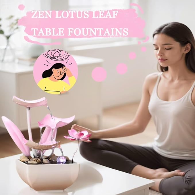Desktop Water Fountains: Relaxing Zen Décor for Home Living Room or Bedroom and Office - Home Décor Soothing Sound Pink - Bloomnest