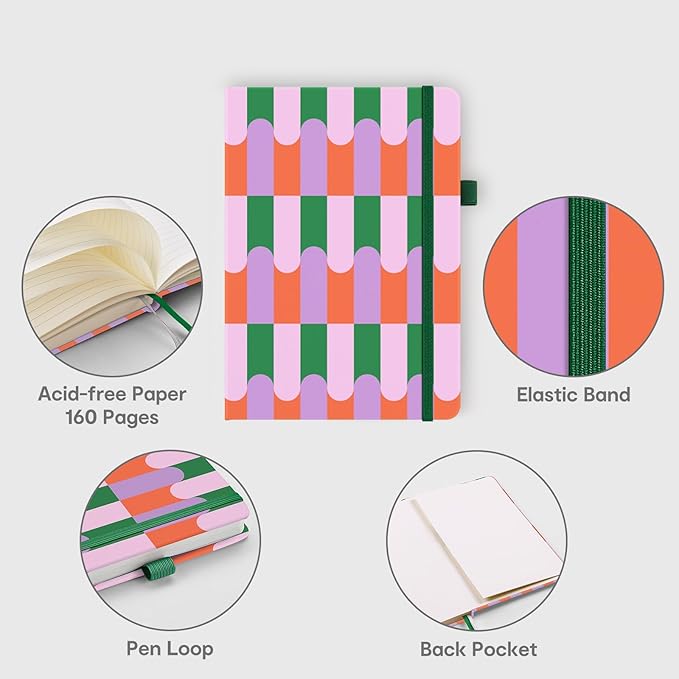 &And Per Se Lined Journal Notebook, 160 Pages, A5 5.7 x 8 inches College Ruled Thick Paper Notebook Journals for Writing, Hardcover Notebooks for Women Men Office School (Color Block)