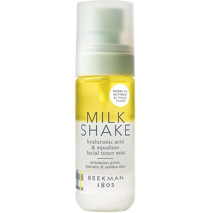 Beekman 1802 Milk Shake Mini Hydrating Face Mist - Hyaluronic Acid & Squalane Facial Mist Minimizes Pores & Gently Moisturizes, Goat Milk Skin Toner Spray, Lightweight, Fragrance Free, Travel Size - Bloomnest
