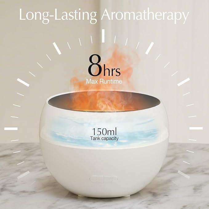 SALKING Essential Oil Diffuser, Fireplace Fire Flame Aromatherapy Diffuser, 150ml Ultrasonic Cool Mist Humidifier, Scent Aroma Diffuser with Auto-Off Function for Home, Room (White) - Bloomnest