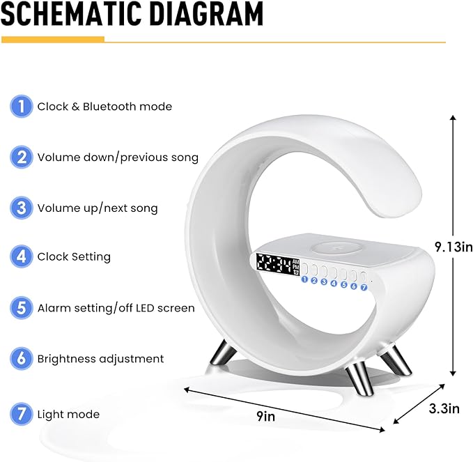 Smart LED Table Lamp, 4-in-1 Wireless Charger, Night Light, Alarm Clock, and Bluetooth Speaker with App Control for Bedroom, Office, and Home Decor (White) - Bloomnest