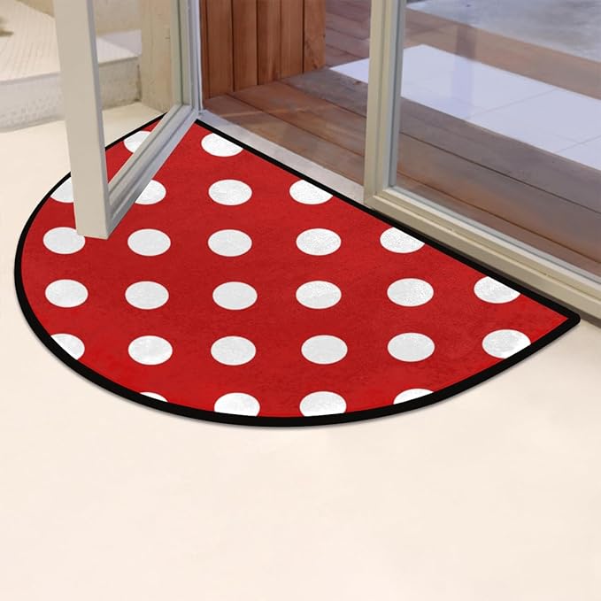 Half Round Door Mat, Red White Polka Dot Non-Slip Half Circle Area Rug Polka Dot Doormat Washable Durable Home Decor Half Moon Rug for Floor Indoor Outdoor Living Room Bedroom Kitchen Patio - Bloomnest
