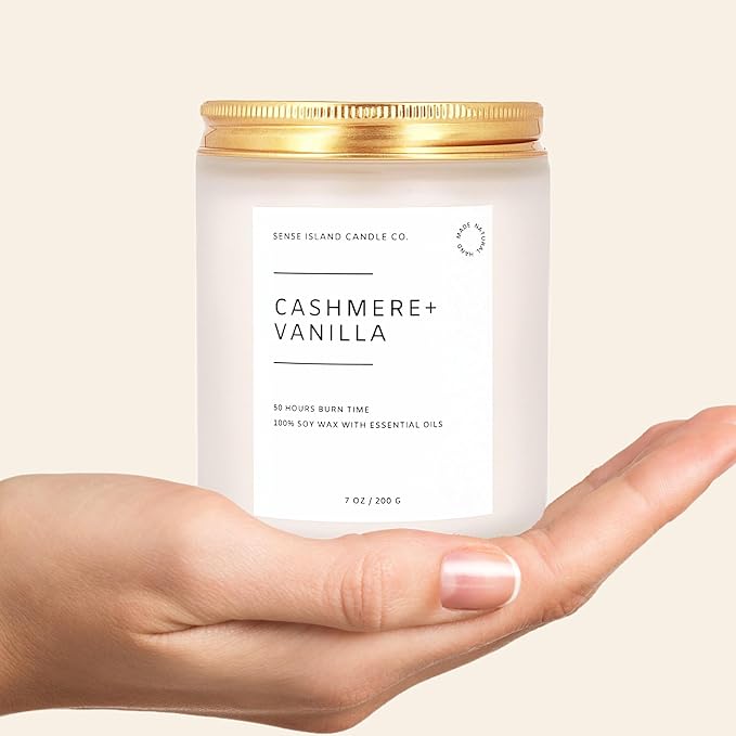 Crackling Wood Wick Vanilla Cashmere Scented Candle Natural Soy Wax 50 hrs Long Lasting Hand-Poured Highly Scented Crackle Wooden Wick Soothing Sound - Bloomnest