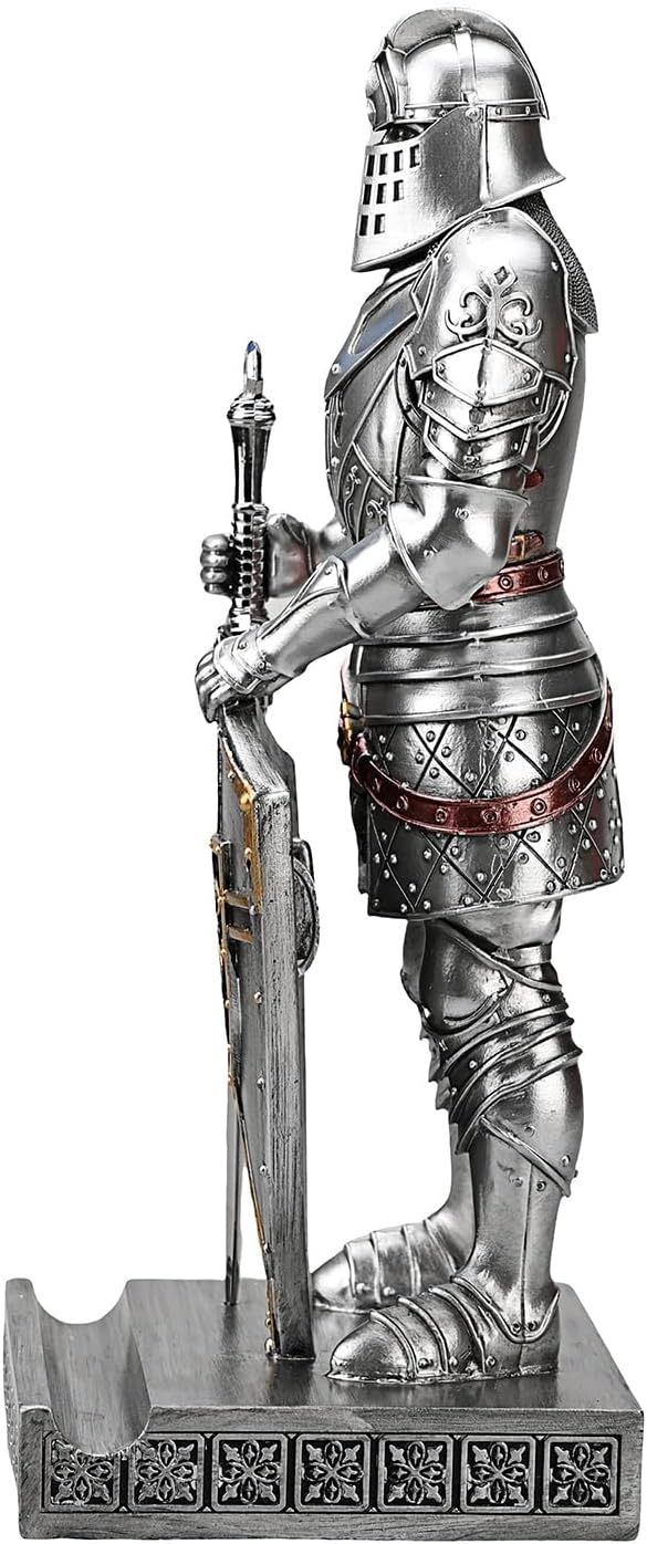 King's Guard Ornament Knight Statue for Desk, Desktop Accessories Pen Holder Pen Stand Paperweight for Office and Home (Silver)