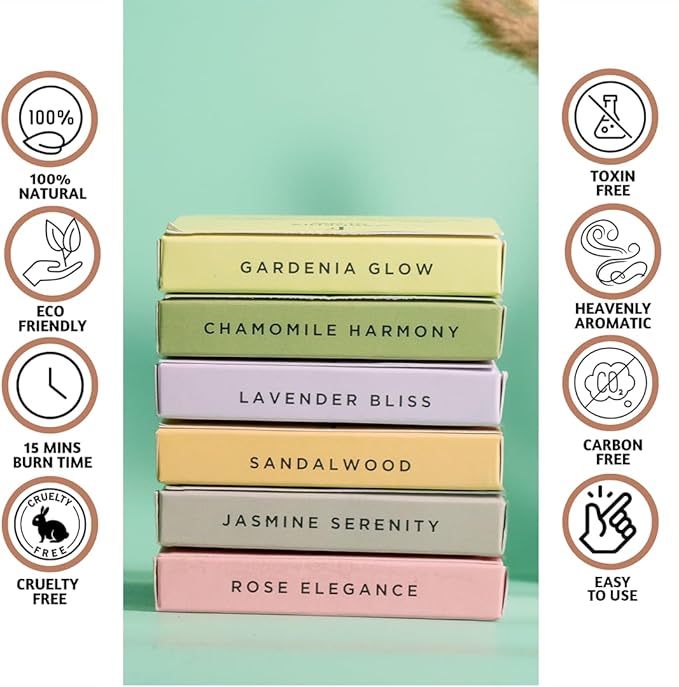 Folkulture Incense Cones Scented | Set of 6 (60 Cones) Pack for Relaxation | Rose, Chamomile, Jasmine, Lavender, Sandalwood Inscents for Gifts for Her | Incense Cone Variety Pack