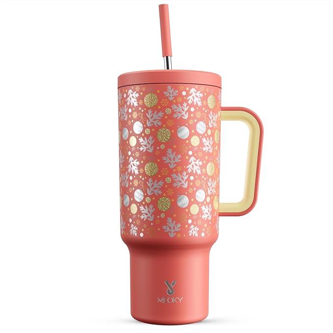 Meoky 40 oz Christmas Tumbler with Handle and Straw, Xmas Tumbler with Lid and Straw, Insulated Stainless Steel Travel Mug, Christmas Gifts for Women Men Adults (Merry Bells) - Bloomnest