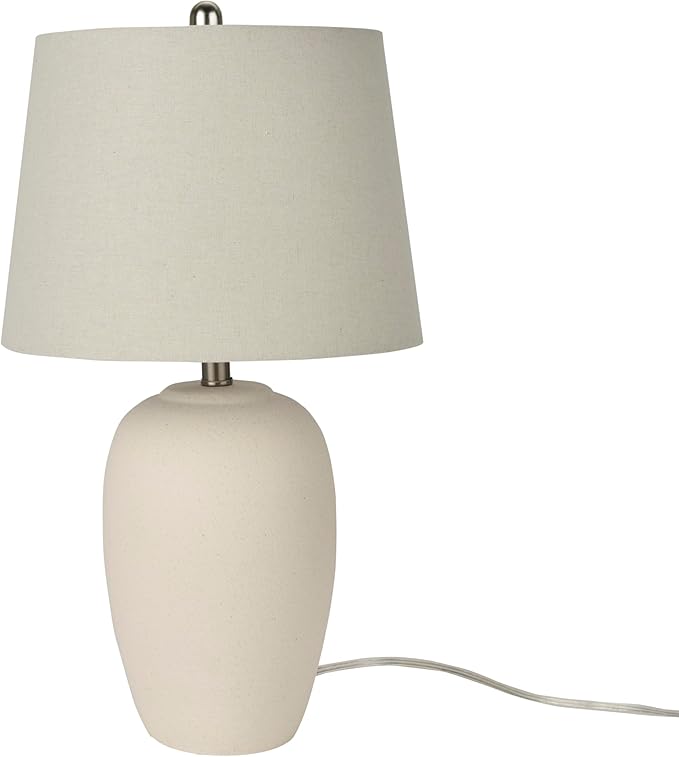 Nourison Home 23" Natural White Ceramic Jar Table Lamp for Bedroom, Living Room, Dining Office, with Off-White Shade - Bloomnest