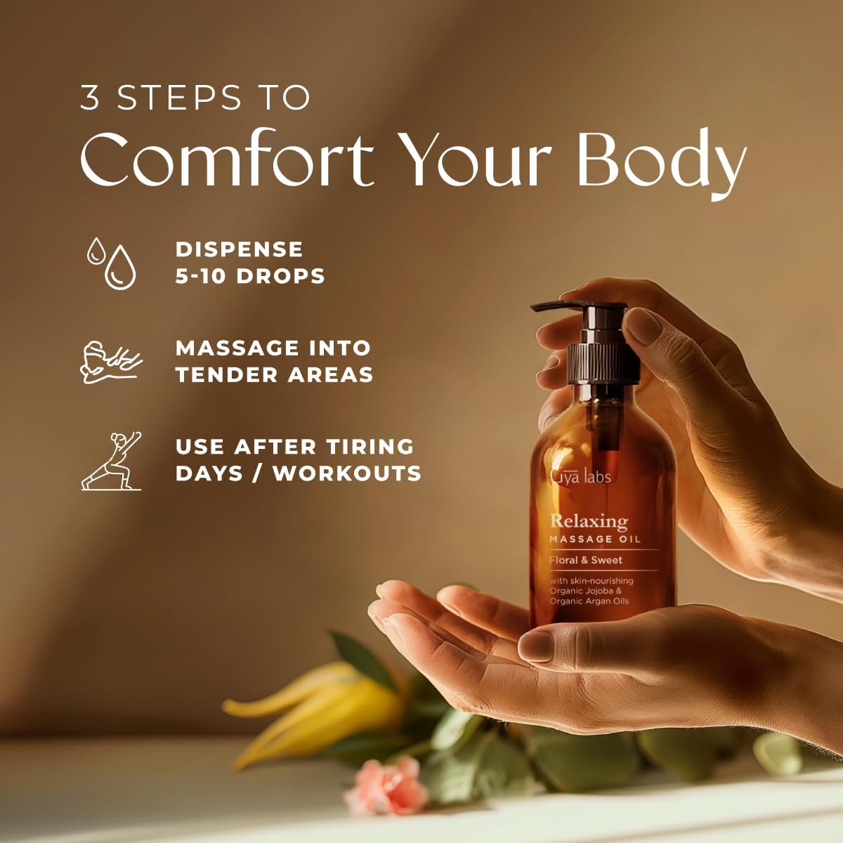 Gya Labs Relaxing Massage Oil - 6.76 Fl Oz - Non-Greasy Formula for Sore Muscles, Deep Relaxation & All Skin Types - Suitable for Men & Women