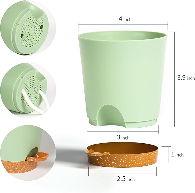 4 inch Small Plant Pots for Outdoor Indoor Plants, 10 Pack Planters with Drainage Holes and Tray, Small Self Watering Pots for Succulent,Cactus, Aloe and Other Plants (Green) - Bloomnest