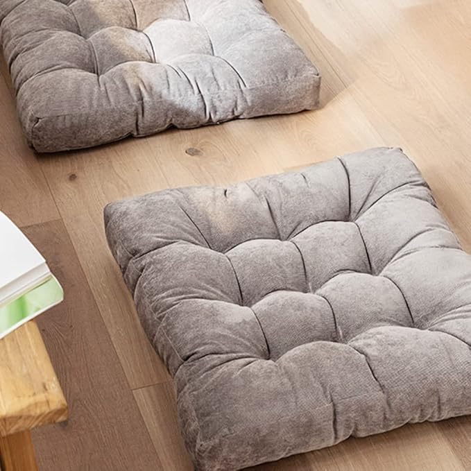 Tiita Meditation Floor Pillows, 22 Inch Square Floor Cushions for Adults, Thicken Tufted Seat Pad Set of 2, Large Floor Cushion for Yoga Garden Living Room Balcony Office Tatami, Grey