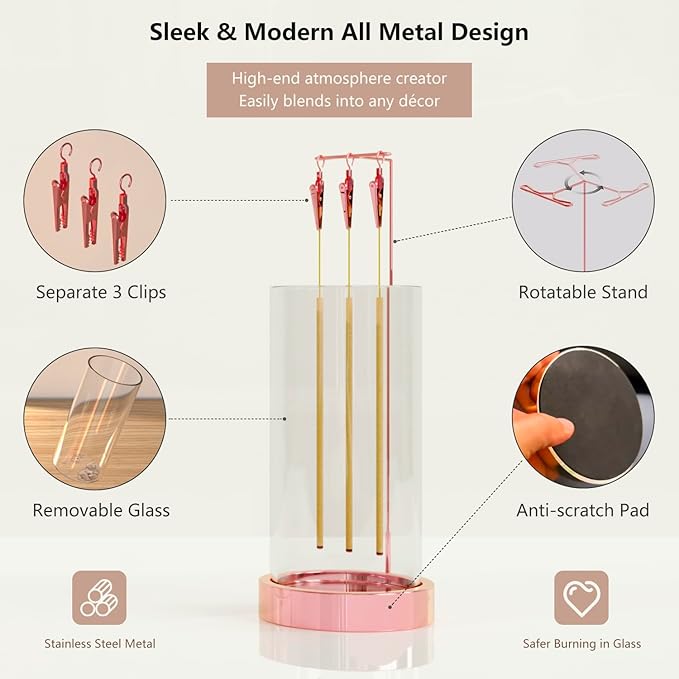 Incense Holder Ash Catcher - Upside Down Glass Incense Holder for Sticks, Reverse Inverted Anti Ash No Mess Insence-Stick Holder, Modern Metal Decorative Vertical Incense Burner, Rose Gold - Bloomnest