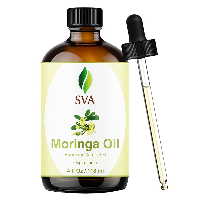 SVA Moringa Seed Oil - 4 Fl Oz – 100% Natural Cold Pressed Moringa Oil - for Face, Skin Care, Hair Care, Scalp Massage & Body Massage – Carrier Oil with Dropper - Bloomnest