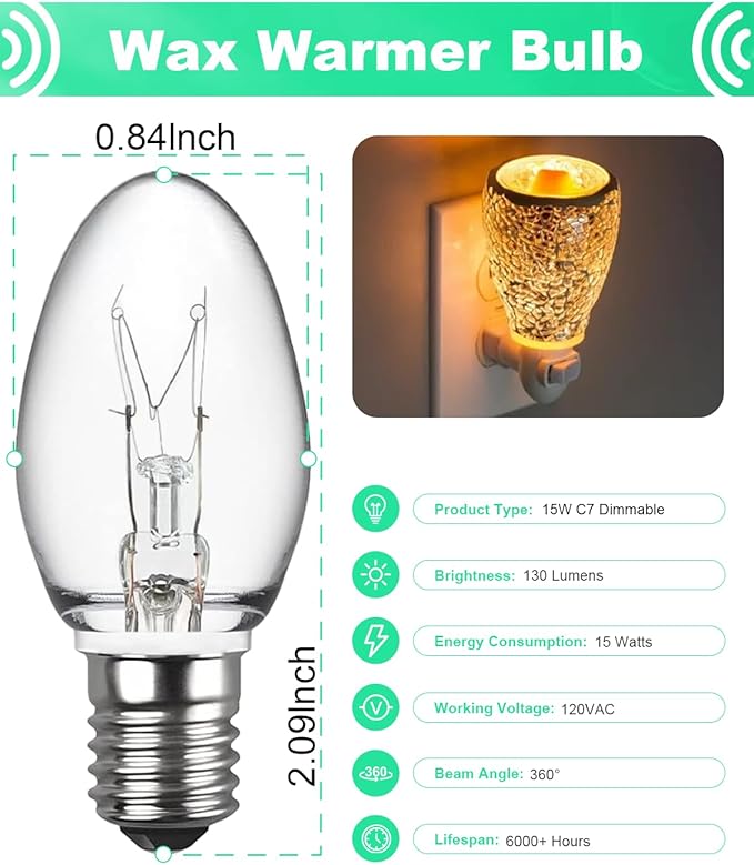 Salt Lamp Bulb - Scentsy Light Bulbs for Plug in Wax Warmer - 15 Watt Night Light Bulbs - E12 Bulbs for Household Salt Lamp - C7 Bulb Shape, 15packs - Bloomnest