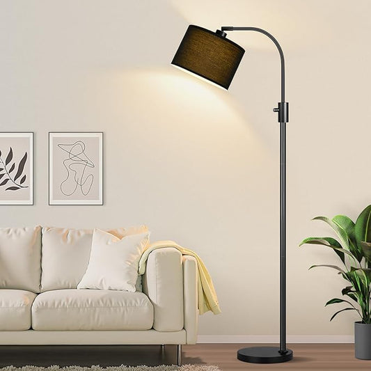 【Upgraded】 Dimmable Black Floor Lamp, 1200 Lumens LED Bulb Included, Arc Floor Lamps for Living Room Modern Standing Lamp with Black Shade, Tall Lamp for Living Room Bedroom Office Reading Room Office - Bloomnest