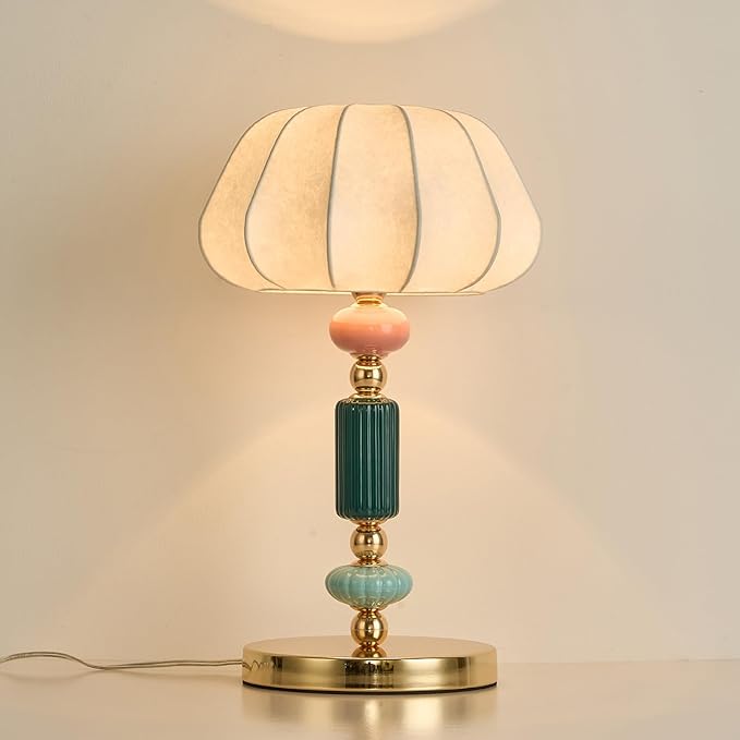 Modern White Fabric Table Lamp Plug in Metal Base Desk Light with Plug Cord Switch for Bedroom Bedside Living Room - Bloomnest