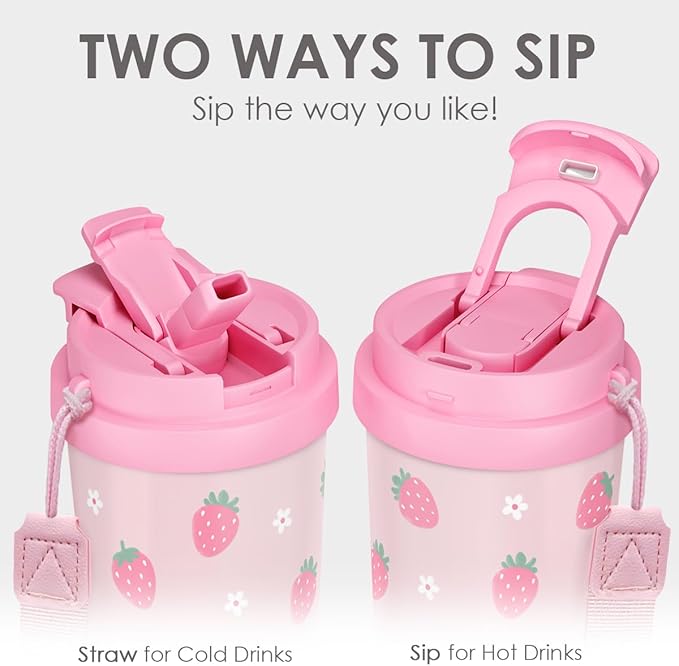 Strawberry Tumbler - Stainless Steel 2-in-1 Lid Coffee Tumbler 18 oz, Insulated Travel Mug Gift for Women Girls Teen Mother, Birthday Christmas - Bloomnest