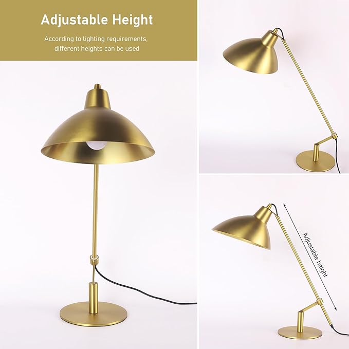 Desk Lamp Modern Industrial 100% Metal Table Lamp 22", Soft White Light (3000K) with Adjustable Switch, Ideal for Office Bedroom Study Room Living Room Nightstand Bedside Lamps Brass - Bloomnest