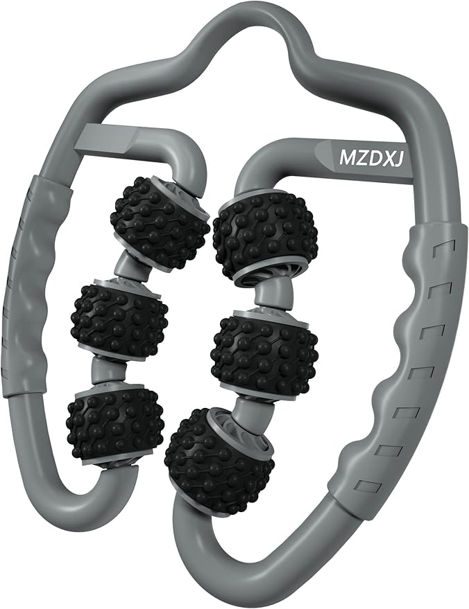 Cellulite Massage Tool Muscle Roller - Deep Fascia Massager & Dimpled Skin Remover for Legs, Thighs & Buttocks - Anti-Cellulite Roller, Smooth Skin, Pain Reliefs (Grey Black-6Wheel) - Bloomnest