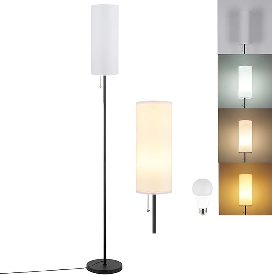 Floor Lamp for Living Room, Modern Standing Lamps with Lampshade, Minimalist Tall Lamp with Chain Switch for Living Room, Bedroom, Kids Room, Office,Standing Lamp LED Bulb Included (White Shade) - Bloomnest