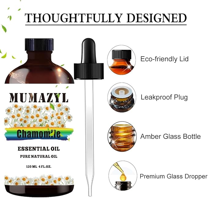 Chamomile Essential Oil, Chamomile Oil 4 Fl Oz 120ML for Diffuser Humidifier Yoga Cleaning DIY Candle Soap Making Essential Oils - Bloomnest
