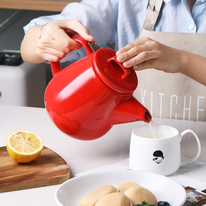 Sweejar 40oz Tea pot with Removable Stainless Steel Infuser,Dishwasher Safe Tea Pots for Loose Tea,Tea Pots with Infuser for Chrismas Women Gift (Red) - Bloomnest
