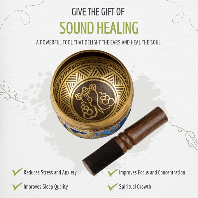 Tibetan Singing Bowl Set with Fabric Gift Case - Sound Bowl Meditation Set - Meditation Bowl - Handcrafted in Nepal - Sound Healing Instrument - For Sound Bath, Reiki Supplies, Meditation Accessories