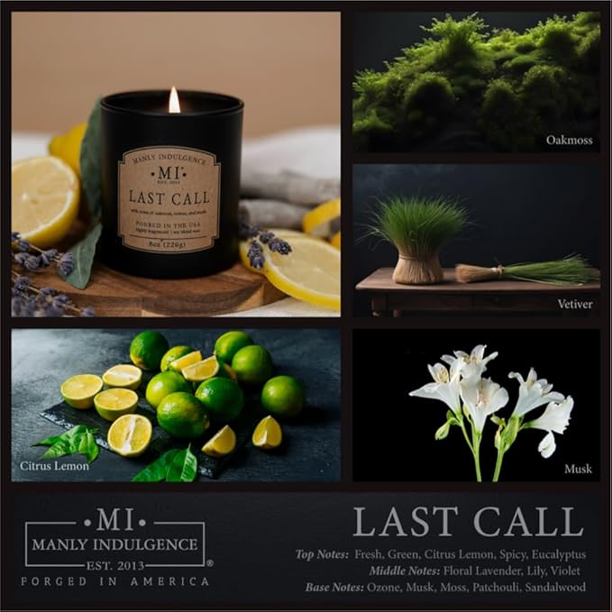 Manly Indulgence Last Call Scented Candles for Men, Premium Soy Blend Wax, 45H Burn, Candles for Home Scented, Gift-Ready Packaging - Made in The USA - Bloomnest