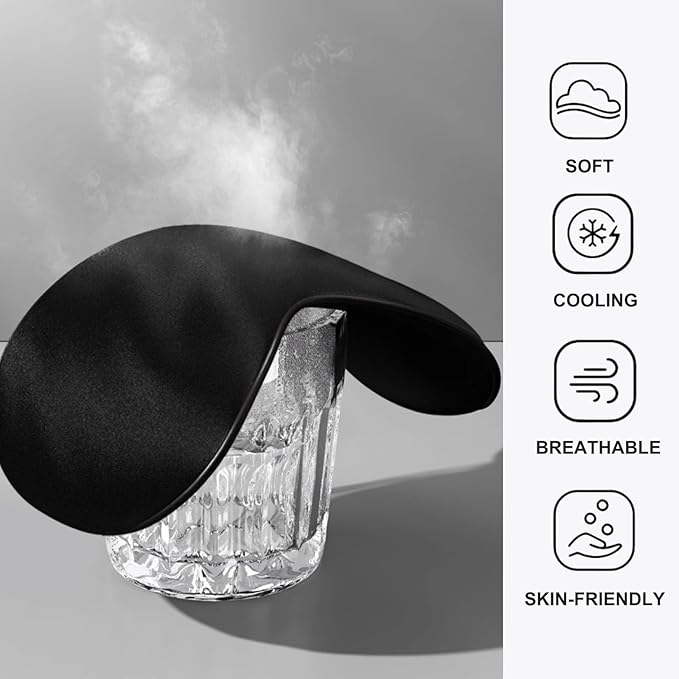 Silk Satin Sleeping Eye Mask, Black Sleep Eye Mask Night Blindfold for Women and Men, Soft Breathable Blackout Eyeshade Eye Cover for Travel, Wedding Bridesmaid Gift - Bloomnest