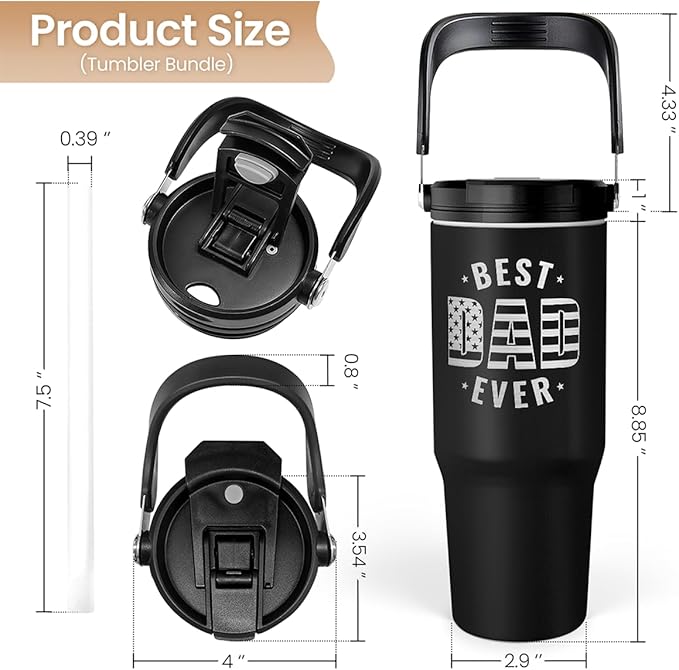 Best Dad Ever Tumbler 30oz with Carry Handle, Stainless Steel Insulated Tumblers Travel Cup with Flip Straw Lid, Gifts for Dad from Daughter Son, Dads Gift for Birthday Christmas Fathers Day - Bloomnest