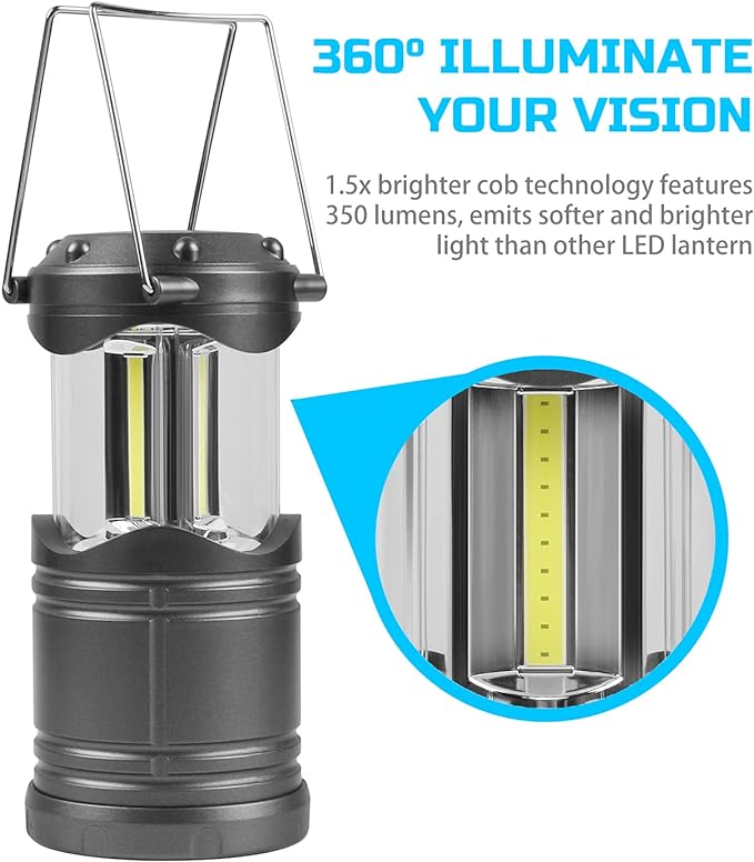 Lichamp LED Camping Lantern, 4 Pack Battery Powered Flashlight for Power Outages, Portable Collapsible Hanging Light Essential for Home, Outdoor, Emergency Lamp Survival Kit Gear for Hurricane, Gray - Bloomnest