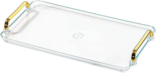 Acrylic Serving Tray with Handles Ottoman Countertop Decorative Tray Serving Tray Spill-Proof Tray for Coffee Table Living Room Bedroom 16 x 9 x 0.8 inches - (Transparent Color) - Bloomnest