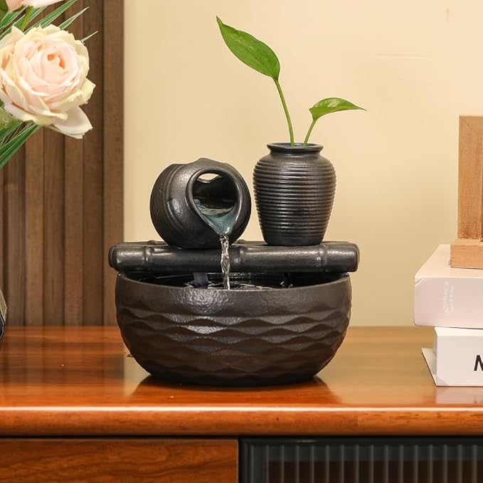 Ceramic Tabletop Desktop Fountain Water Feature Decoration Indoor Home Office - Bloomnest