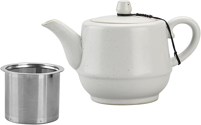 Rural Style Ceramic Teapot with Stainless Steel Infuser 16 Ounces Porcelain Blooming & Loose Leaf Teapot (White)