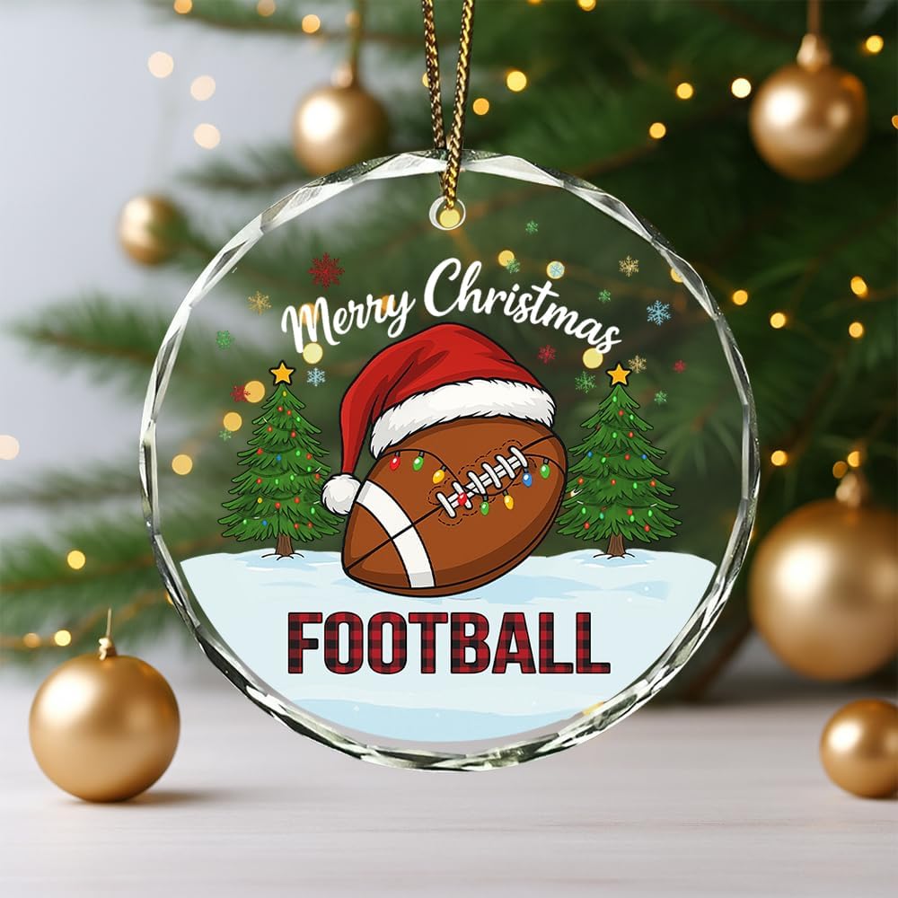 Football Glass Ornament – Handcrafted Hanging Decoration, Elegant Keepsake with Unique Football Design, for Home, Holiday Tree, or Special Occasion