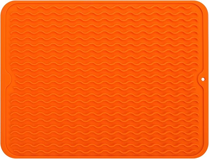 Silicone Dish Drying Mat for Multiple Usage,Easy clean,Eco-friendly,Heat-resistant Silicone Mat for Kitchen Counter or Sink,Refrigerator or drawer liner Orange L 16 inches x 12 inches - Bloomnest