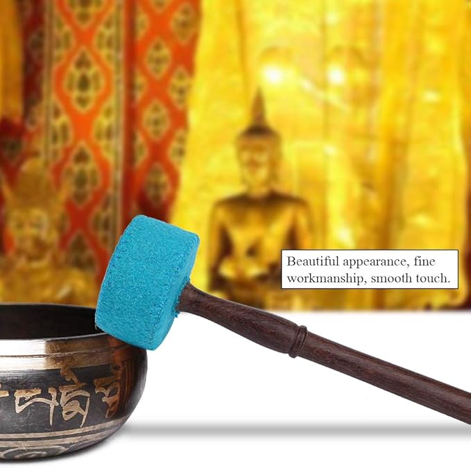 Hard Wood Felted Striker, Handmade Hard Wood Multi-purpose Tibetan Buddhism Singing Bowl Mallet Striker Stick for Meditation Chakra Healing Prayer and Yoga (Light blue) - Bloomnest