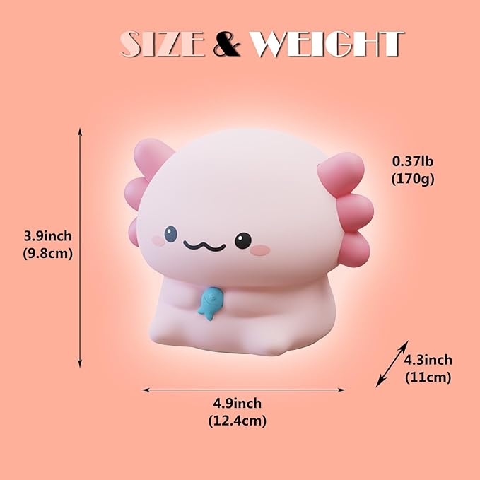 Axolotl Cute Cartoon Nursery Night Lights, Animal Design Safe Silicone Soft LED Nursery Lamp for Toddler Room Decoration - Bloomnest
