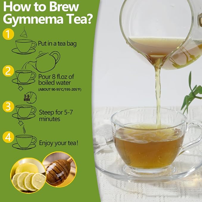 Premium 60 Gymnema Leaf Tea Bags, Made with 100% Natural Gymnema Leaves, for Diabetics, No Additives & Caffeine Free & Sugar Free. - Bloomnest