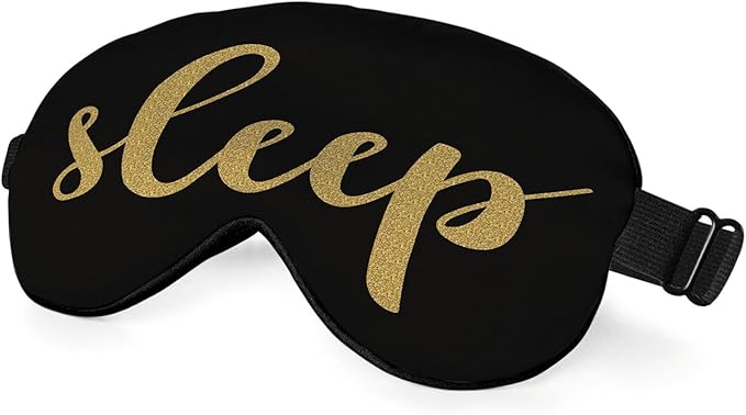 Sleep Quote Silk Eye Mask Sleep Mask Golden Black Eye Mask with Adjustable Strap Lightweight for Women Work Travel Night Sleep - Bloomnest