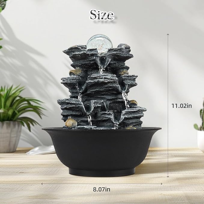 Tabletop Water Indoor Fountain Waterfall Indoor Water Fountains Feng Shui Zen Decorative Desktop Fountain with Colored Led Light and Spinning Ball for Room,Office(Style 1) - Bloomnest