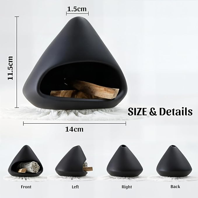 Palo Santo Holder Incense Burner,Sage Sticks Incense Holder,Handcrafted Clay Smudge Bowl with Chimney,Mini Cone Ceramic Fireplace for Cedar,Yoga, Anxiety Relief Meditation for Women KEYZOR