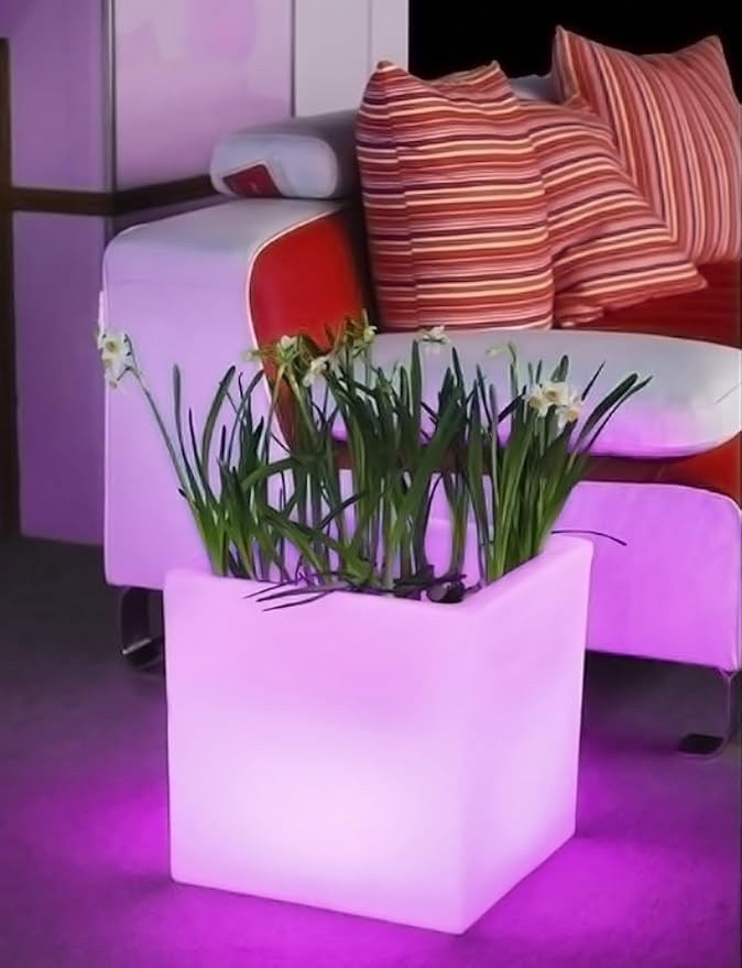 Mr.Go 16-inch SEMI-Storage LED Light Cube, Rechargeable RGB Color Changing Glowing Cube Cabinet Container End Table Ice Bucket Flower Pot Planter - Bloomnest