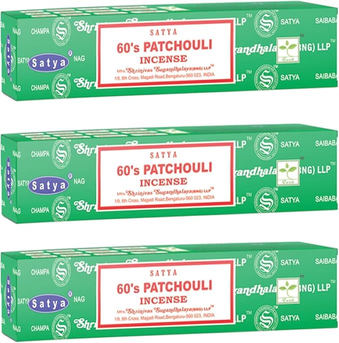 3 Packs Original Satya Sai Baba Nag Champa Incense Sticks Joss Insence - Insense 15g x 3 Box NagChampa Agarbatti (60's Patchouli) Satya